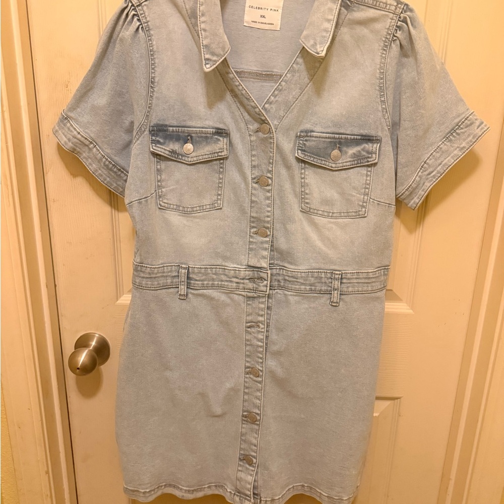 Celebrity Pink Light Blue Denim Mini Dress